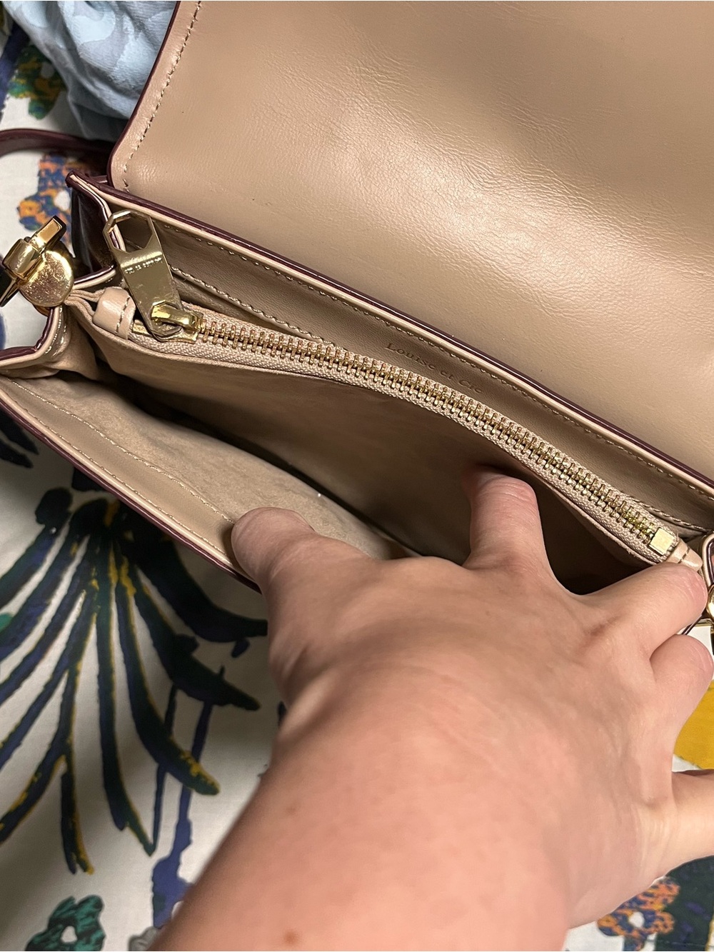 Louise et Cie Red Two-Tone Suede & Leather Crossbody with Gold Chain - Picture 6 of 7